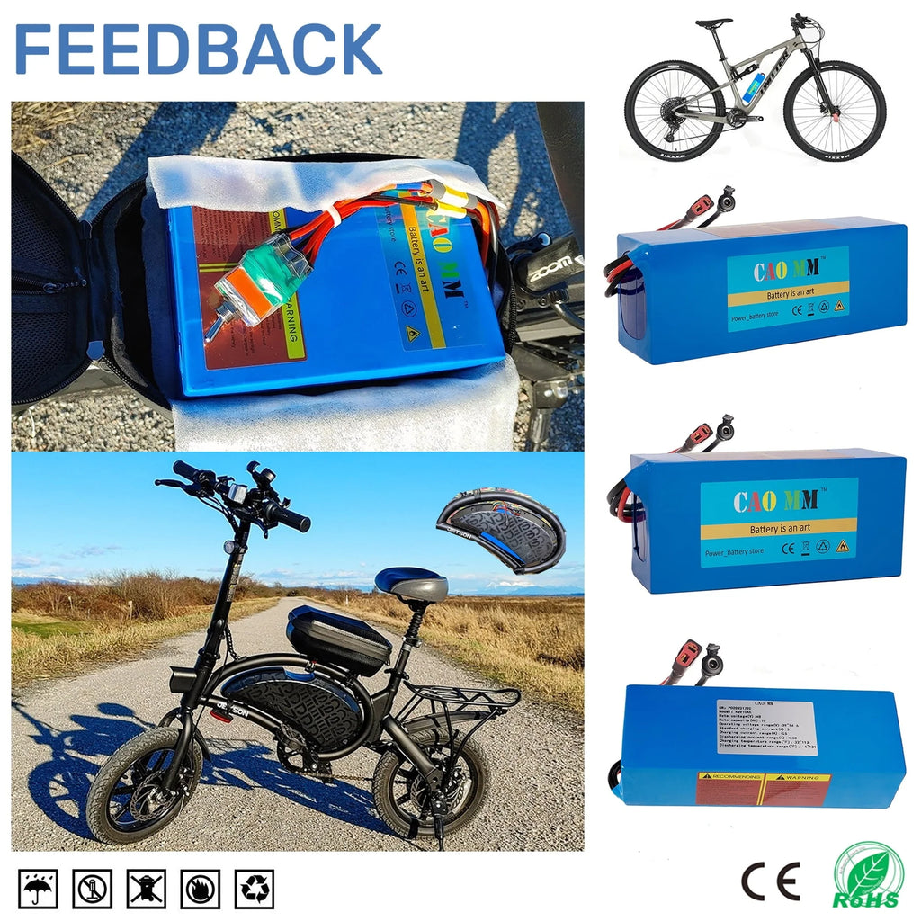 36V 10Ah Lithium Battery 30A BMS Battery with Charger for 750W Electirc Tricycle Bike