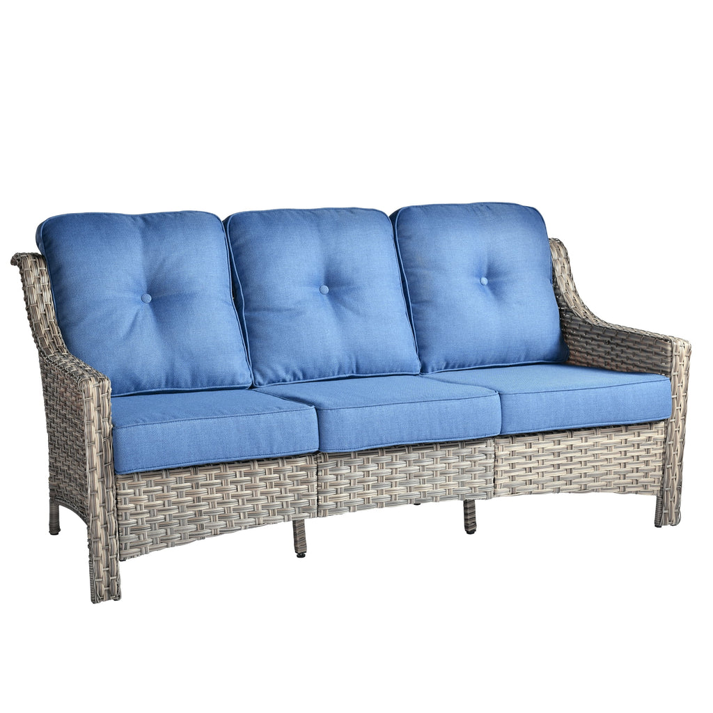 Ovios Outdoor Patio Sofa 3-Seater with Cushions All-Weather Wicker Rattan Couch for Garden, Porch, or Backyard