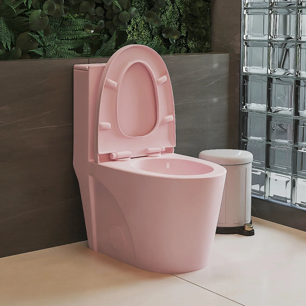 GINOST 1.1/1.60 GPF Dual-Flush One Piece Toilet, Water-Saving Elongated Comfort Height Floor Mounted, Soft Close 1000 Gram Map Flushing Score Toilet, Rose 23T01-RS