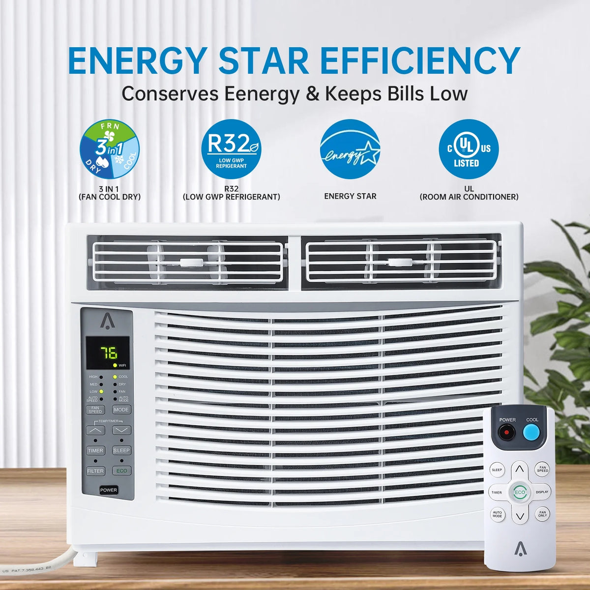 Window AC Unit 6000 BTU, Efficient Cooling Window Air Conditioner with Remote and App Control, Window-Mounted Room Air Conditioner for Rooms up to 250 Sq.ft, 3 Fan Speeds, Easy Install Kits