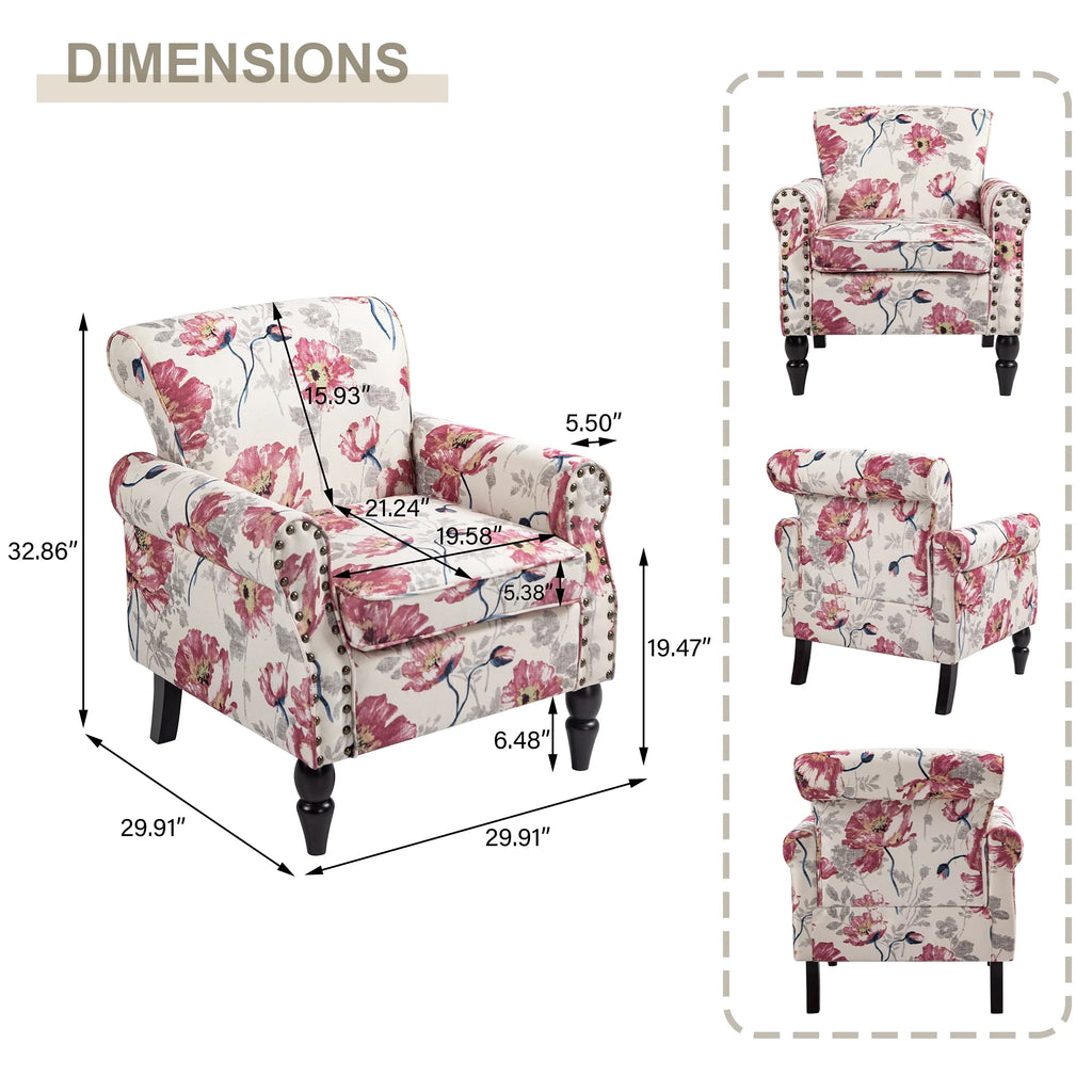 DREAMSIDEA Accent Chairs Upholstered Pattern Morden Armchair Comfy Linen Fabric Single Sofa for Living Room, Pattern White
