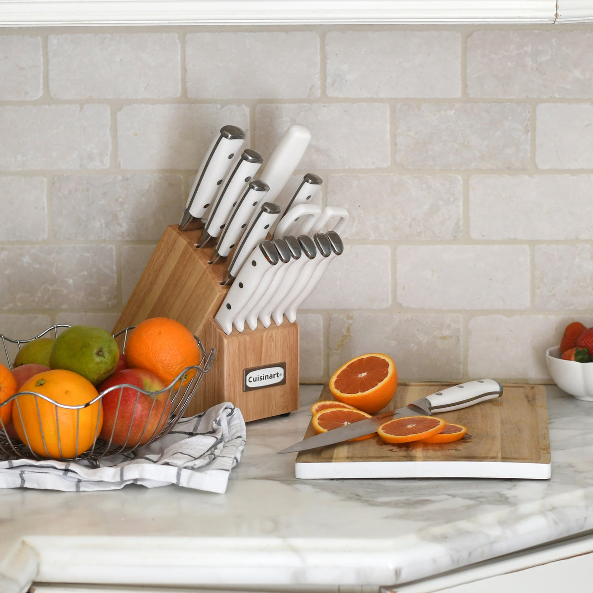 Cuisinart C77WTR-15PG Triple Rivet Collection 15-Piece Cutlery Block Set, White/Grey