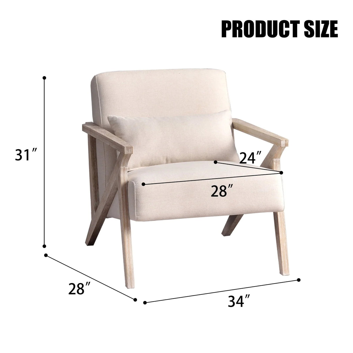 Bonzy Home Mid Century Accent Chair, Single Sofa Armchair for Living Room, Bedroom, Balcont,Beige