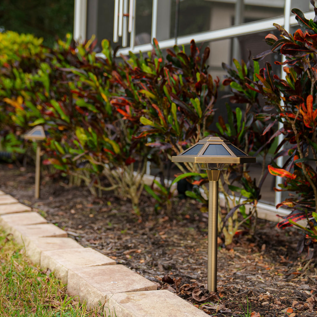 VOLT Premium Solid Brass Outdoor Solar Path Lights, 2-pack
