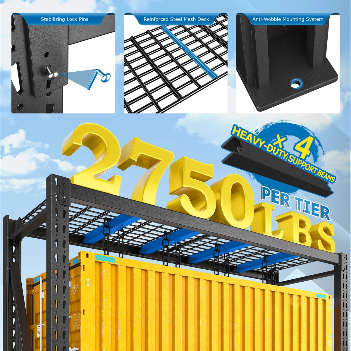 REIBII 11000LBS Heavy Duty Industrial Shelving Unit for Garage Storage,Shop,Warehouse,Basement,Commercial,60"W x 24"D x 72"H