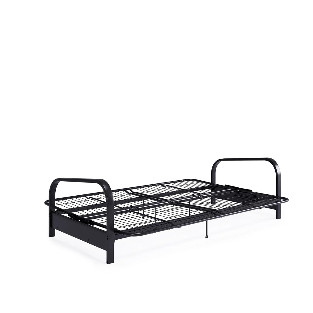 DHP College Metal Arm Futon, Black Frame with Gray Mattress