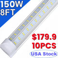(10-Pack) 8ft LED Shop Light Fixture, V Shape 150W 18800LM 6000K ( Cold White),8 Foot , 96'' T8 Integrated LED Tube, Linkable Led Bulbs for Garage, Warehouse, Plug and Play, Clear Lens