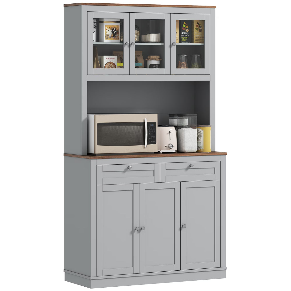 HOMCOM 71" Tall Kitchen Pantry Storage Cabinet with Microwave Stand, Gray