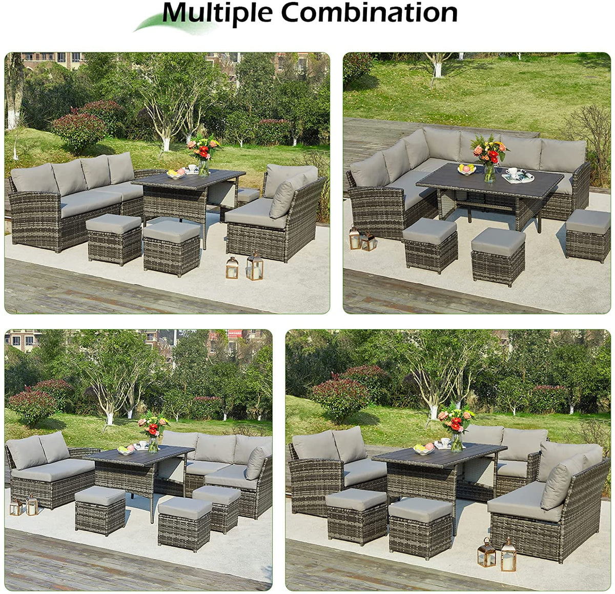 AECOJOY 7 Piece Patio Furniture Set PE Rattan Outdoor Dining Set Sectional Sofa Couch with Table Patio Conversation Set in Gray