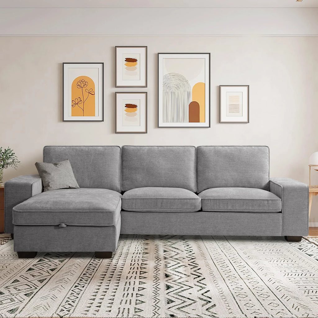 ASHOMELI 99'' Convertible Sectional Sofa,L Shaped Couch,Multi-Functional Reversible Sofa with USB and Type-C Charging Ports, Storage Space, Breathable Fabric