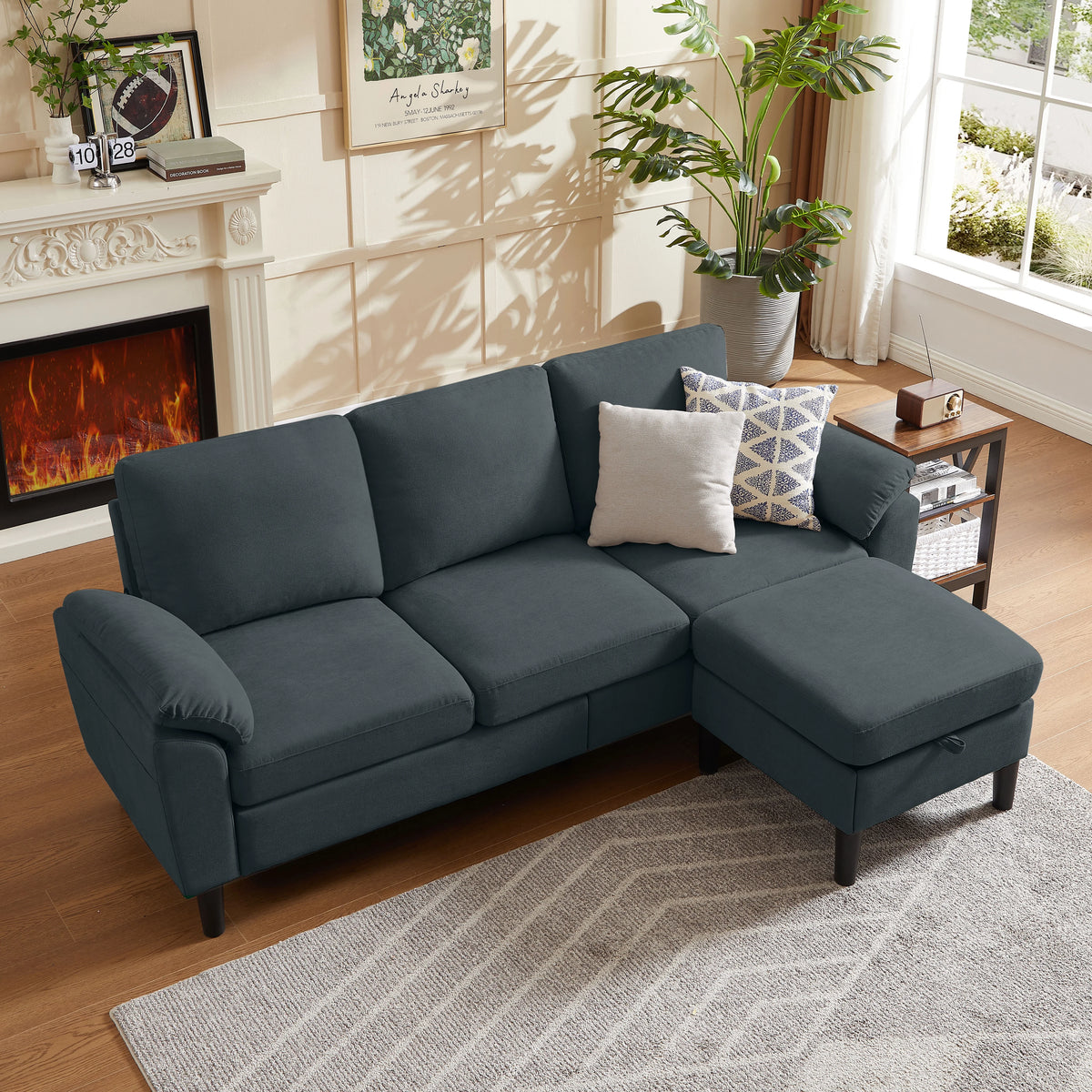Pingliang Home Sectional Sofa Couch with Storage Ottoman,Modern 3 Seat L Shaped Sofa Couch for Living Room Apartment Studio Office