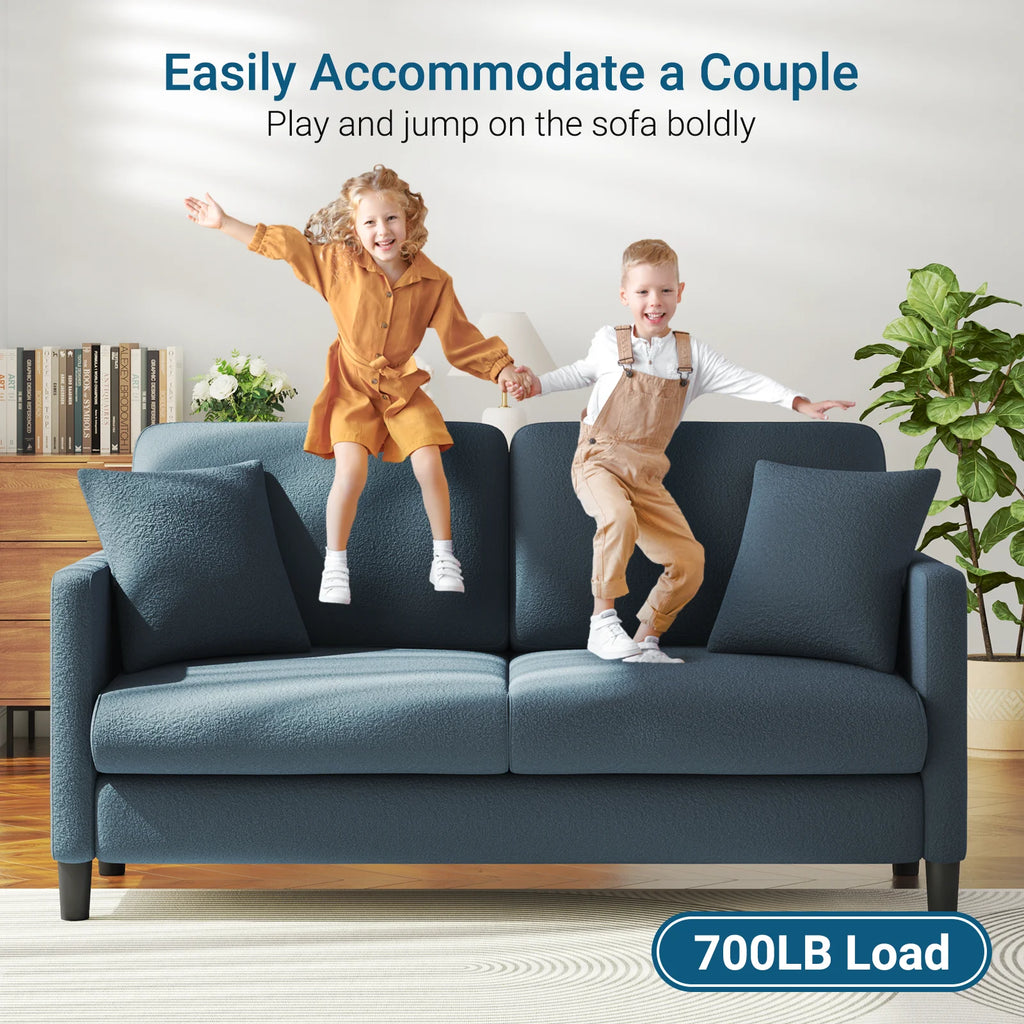 Loveseat Sofa,65" Comfy Teddy Fleece Love Seat Couch,Neche Extra Deep Seats Sofas,Tool-Free Setup Couch with 2 Pillows for Living Room,Coffee Brown