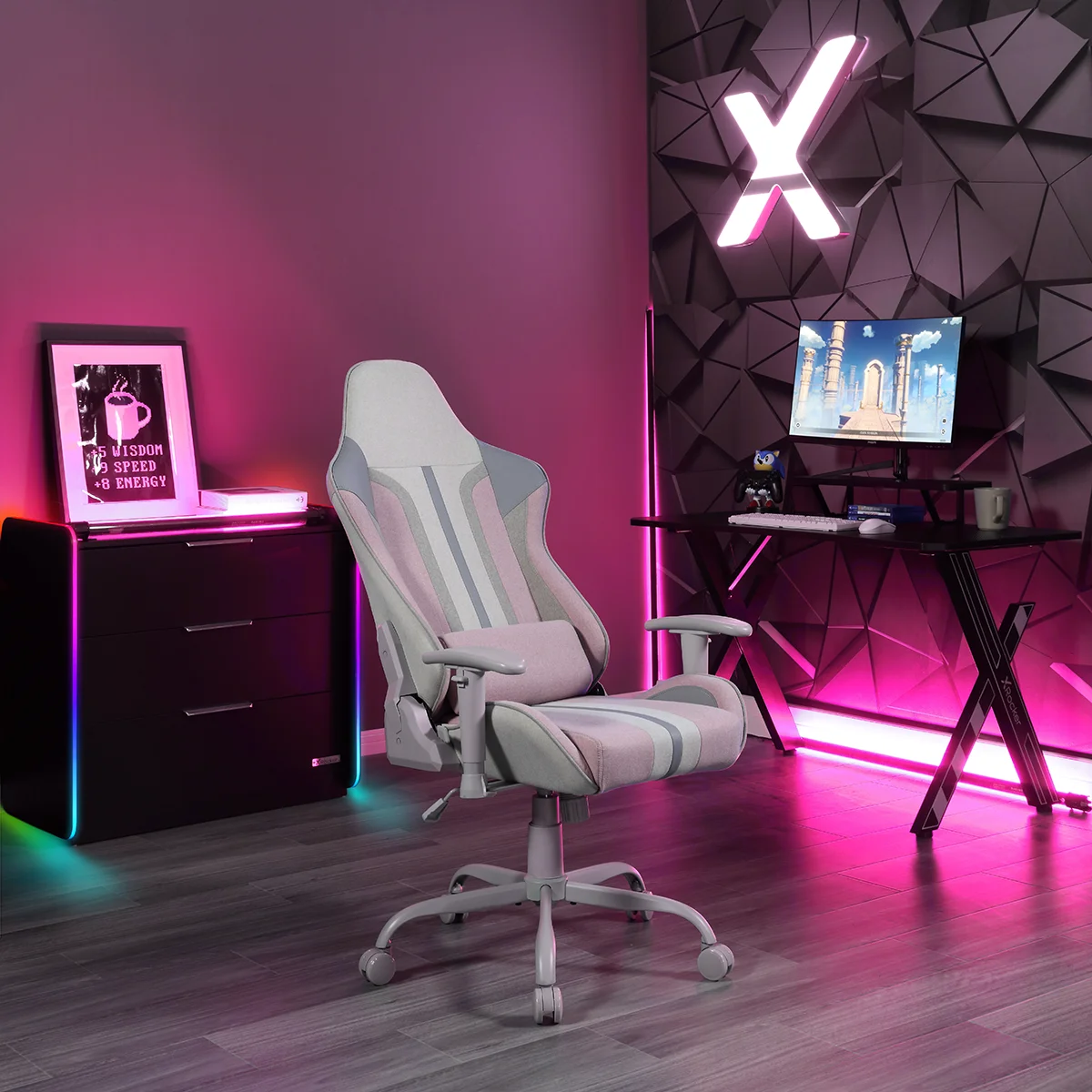 X Rocker Mysa PC Gaming Chair with Lumbar Support, Pink