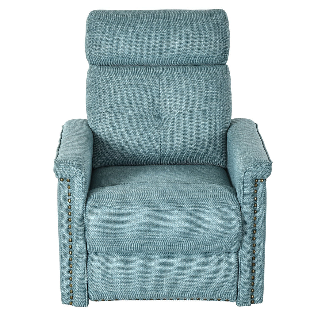Dextrus Upholstered Recliner Chair Single Sofa Adjustable Home Theater Seating w Studded, Blue A