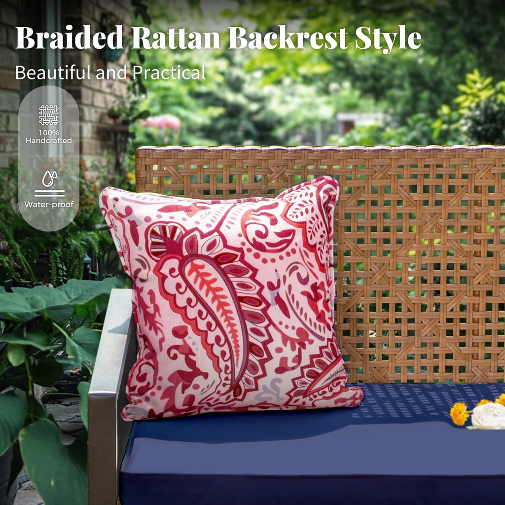 MF Studio 4-Piece All-Weather Rattan Patio Furniture Set, Outdoor Conversation Set with Wood Table, Brown and Beige