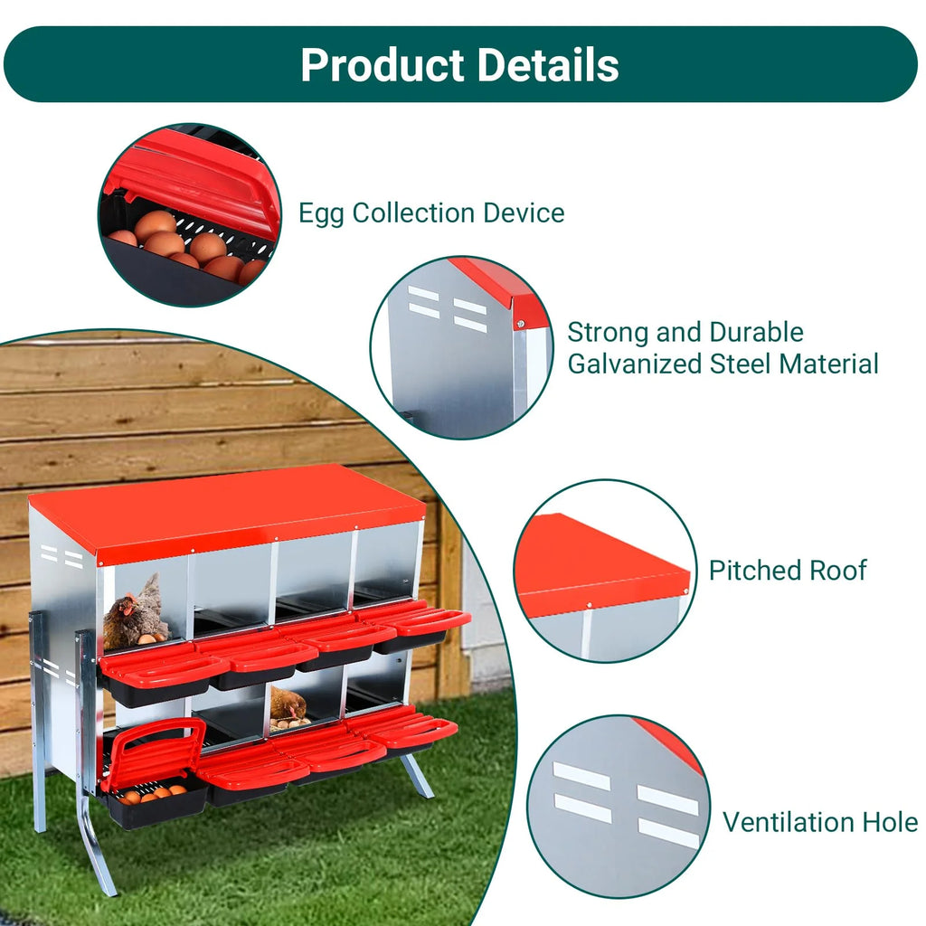 Chicken Nesting Box, 6/8/10 Compartment Nesting Box, Heavy Duty Chicken Coop Nesting Box with Removable Tray, Metal Chicken Laying Box for Chicken