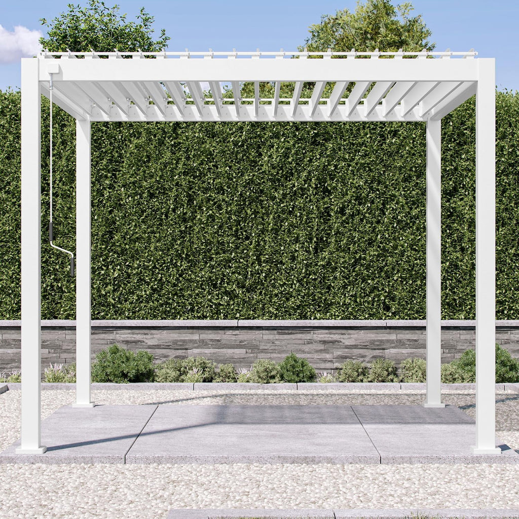 Mirador 10'x 10' 111S Outdoor Aluminum Pergola w/ Adjustable Rainproof Louver for Garden, Patio, Backyard, Takasho/Wood Grain