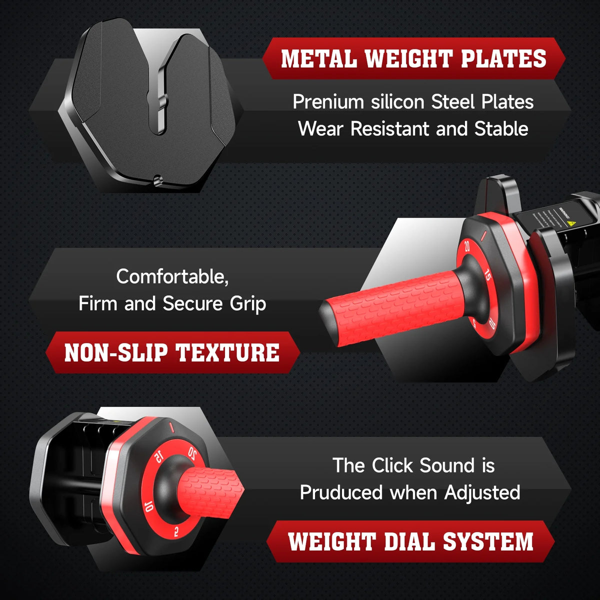 (1 Pair) LNOW 50lbs Quick Select Adjustable Dumbbells for Home Gym 5 in 1 Free Weights 5/10/15/20/25lb/50lb Dumbbell with Anti-Slip Handle, Suitable for Home Gym Exercise Equipment