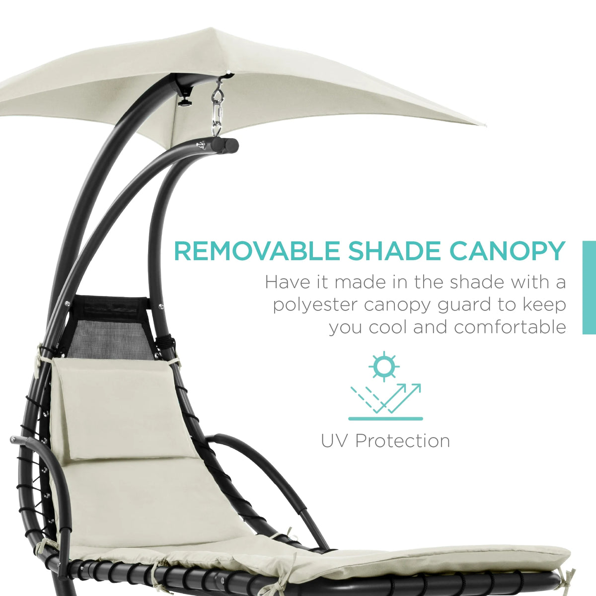 Best Choice Products Hanging Curved Chaise Lounge Chair Swing for Backyard, Patio w/ Pillow, Shade, Stand - Teal