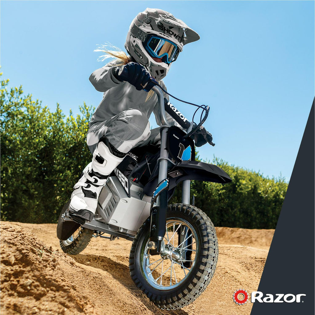 Razor Dirt Rocket MX350 - Black with Decals. up to 14 mph. 24V Electric Dirt Bike for Child 8+