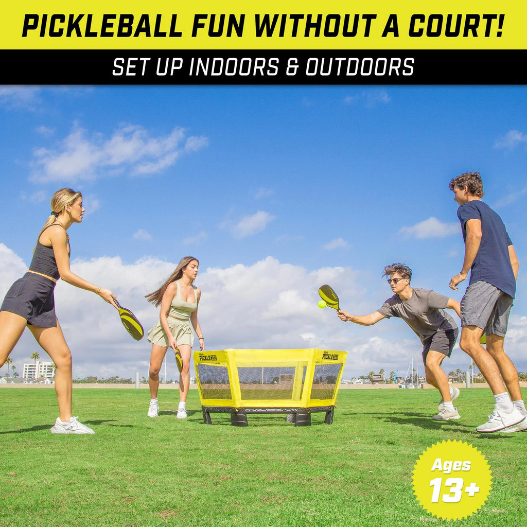 GoSports Pickle 360 Game Set - Pickleball Meets Roundnet - Outdoor Lawn, Beach Paddle Ball Game