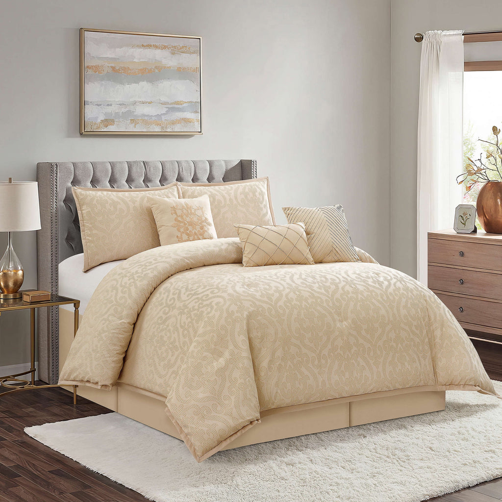 Lanco Smoke Grey Comforter Set California King Size, 9 Piece Jacquard Floral Bedding Set, All Season, Ultra-Soft, Matching Pillows & Shams, Bed Skirt