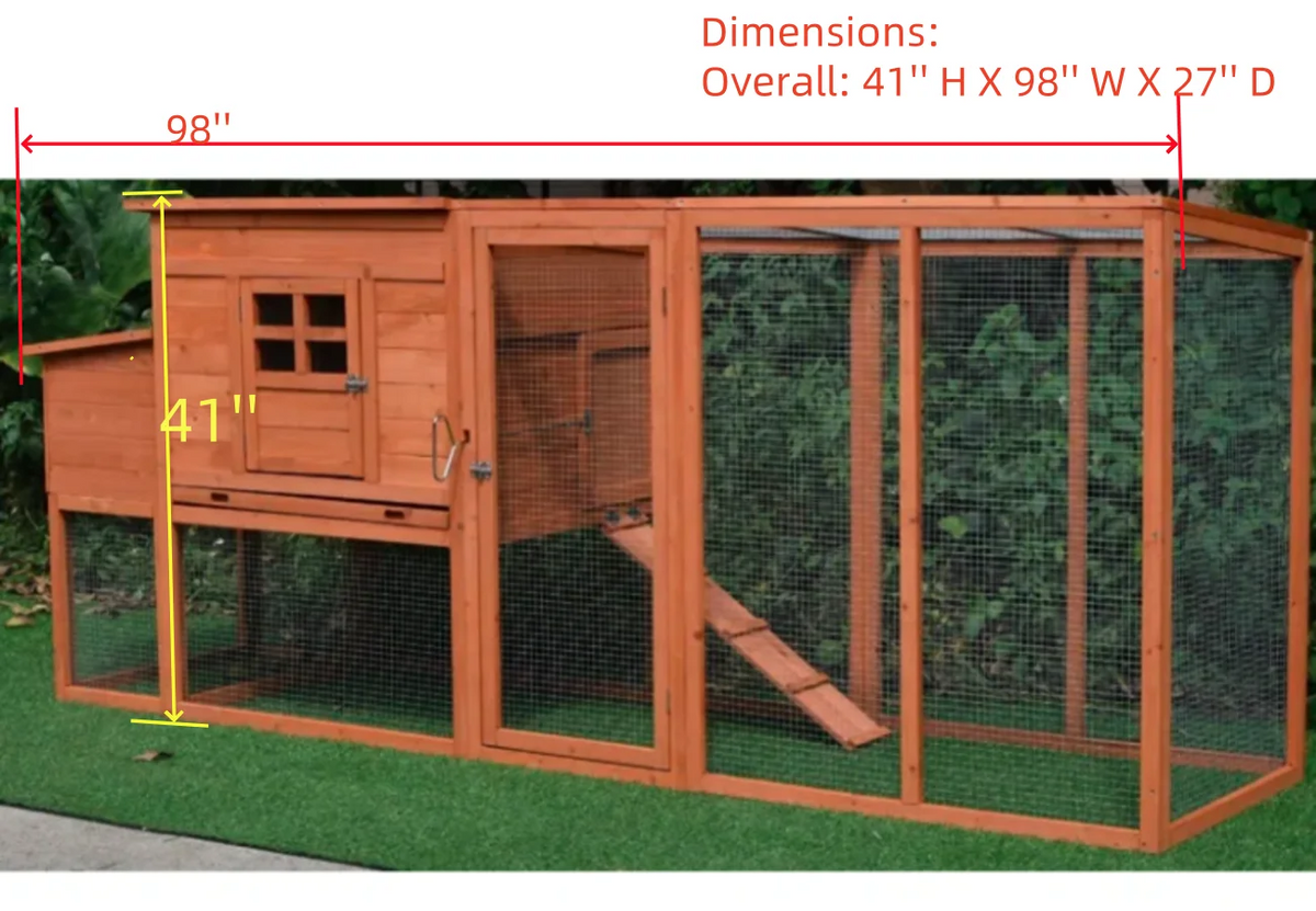 98" Backyard Wood Chicken Coop 2-4 Large Chickens Hen House Run with Nesting Box