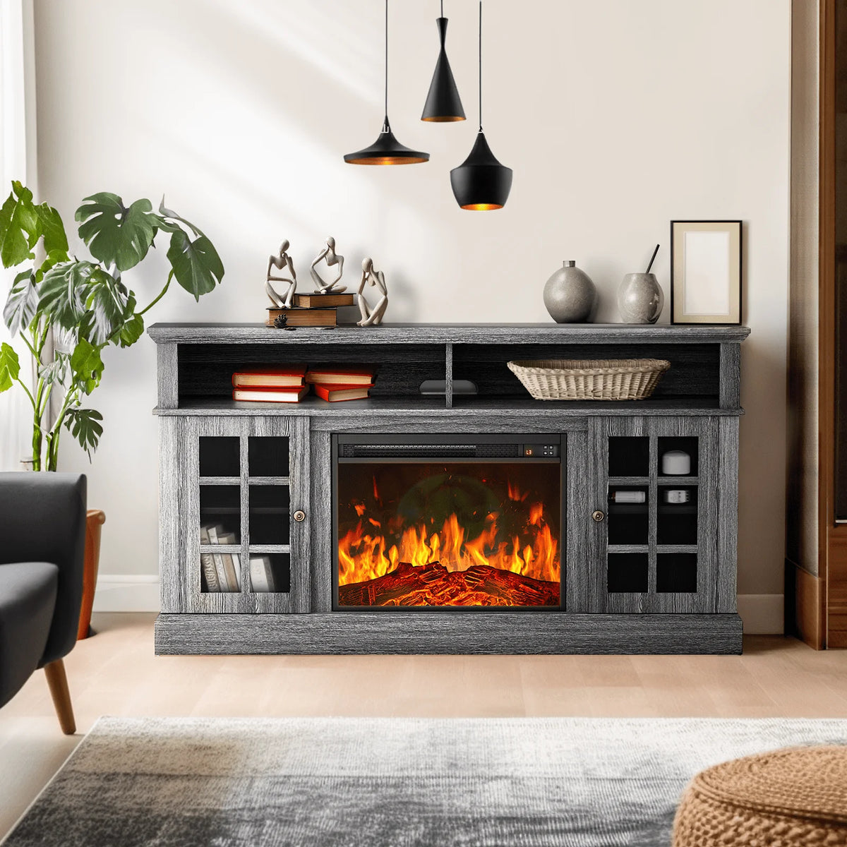 Electric Fireplace TV Stand for 75�� TVs Fireplace Entertainment Center TV Console Table with 23�� Fireplace, Holds up to 200 lbs