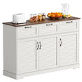 Homfa 53.5'' 3 Drawer Kitchen Buffet Cabinet with Adjustable Shelves, Wood Storage Cabinet with 3 Doors for Dining Room, White