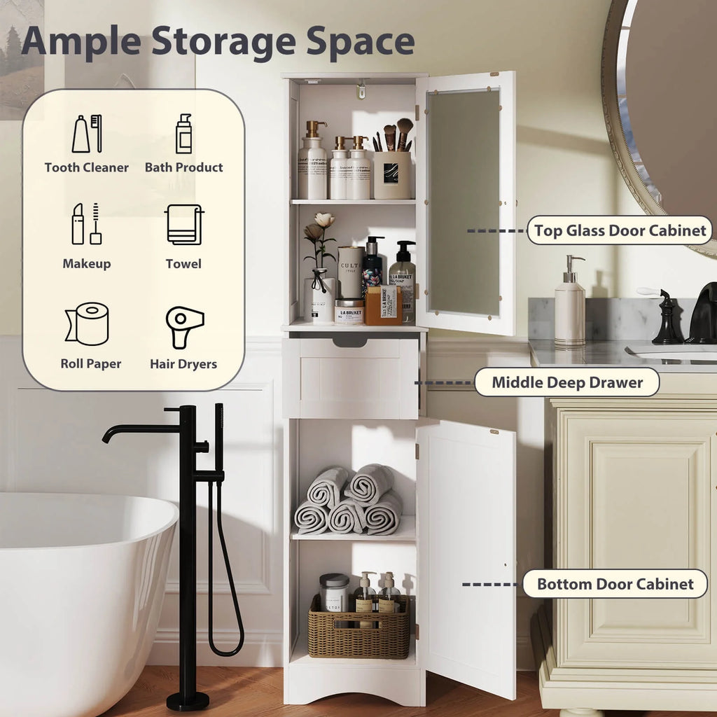 Costway Tall Bathroom Cabinet with Adjustable Shelves Deep Drawer for Living Room Black