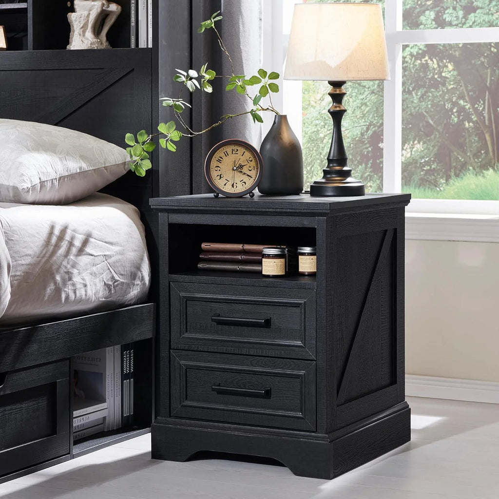 ACCOHOHO Nightstands Set of 2 with Charging Station, Rustic End Table with 2 Drawers Farmhouse Side Table with 3-tier Storage for Bedroom Living Room, White