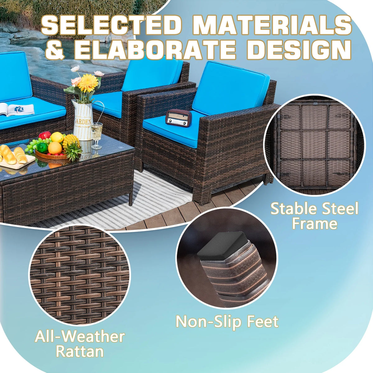 Lacoo 4 Pieces Patio Furniture Sets Rattan Chair Wicker Conversation Sofa Set Outdoor Tble and Chairs for Backyard Porch Garden Poolside Balcony, White
