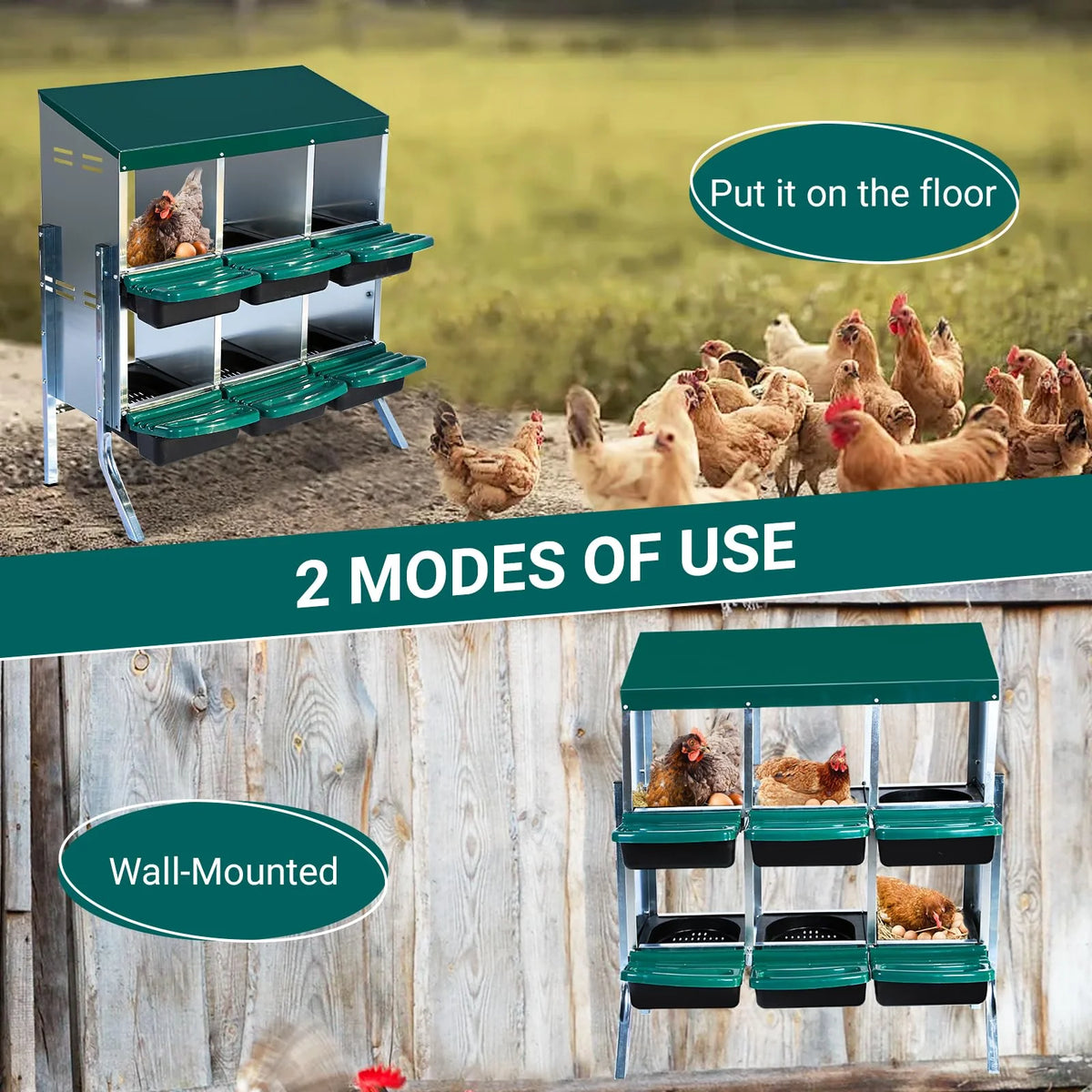 Chicken Nesting Box, 6/8/10 Compartment Nesting Box, Heavy Duty Chicken Coop Nesting Box with Removable Tray, Metal Chicken Laying Box for Chicken
