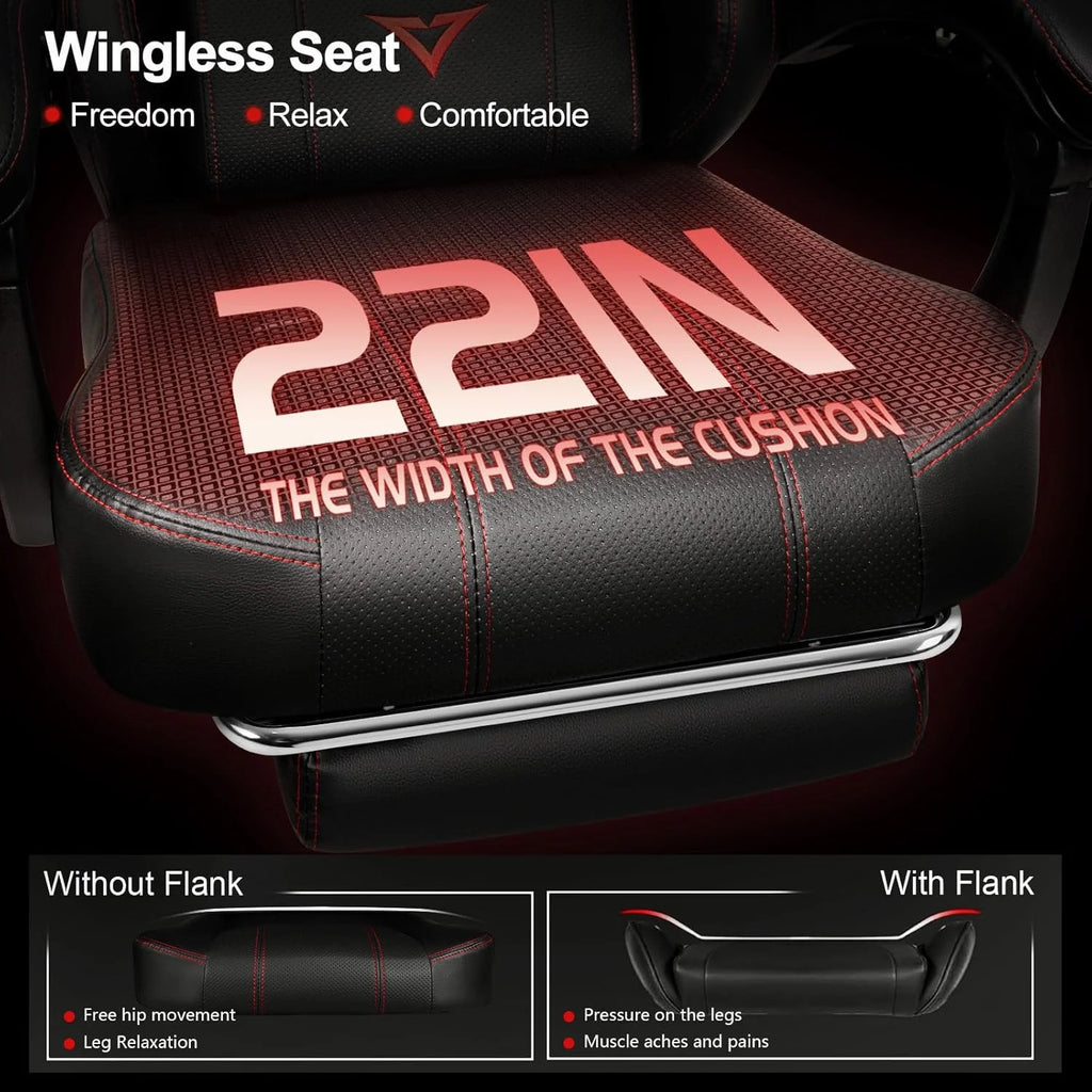 VITESSE Big and Tall Gaming Chair 400lb Weight Capacity with Footrest, Ergonomic Video Game Chair for Adults with Oversized Headrest and Lumbar Pillow, Computer Chair Gaming for Office (Black+Red)