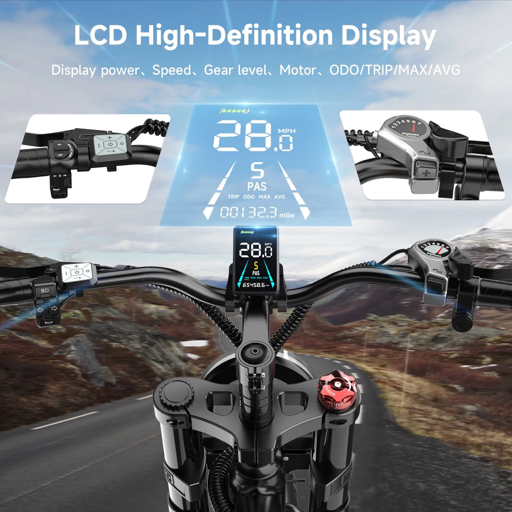 MA-L 1500W Peak Electric Bike for Adults, 48V 15Ah Battery, 20" x 4" Snow Fat Tire, Full Suspension, Shimano 7-Speed, E-Mountain Bike, UL2849