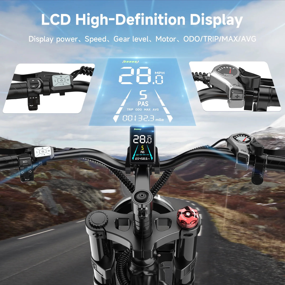 MA-L 1500W Peak Electric Bike for Adults, 48V 15Ah Battery, 20" x 4" Snow Fat Tire, Full Suspension, Shimano 7-Speed, E-Mountain Bike, UL2849