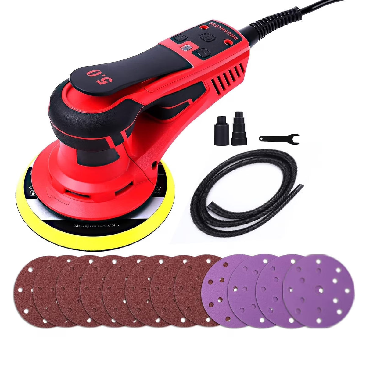 Electric Random Orbital Sander, Brushless Motor, Powerful 350W & Low Vibration Palm Sander, 10000 RPM Variable Speed, 6-Inch for Woodworking, Polishing, Carpentry