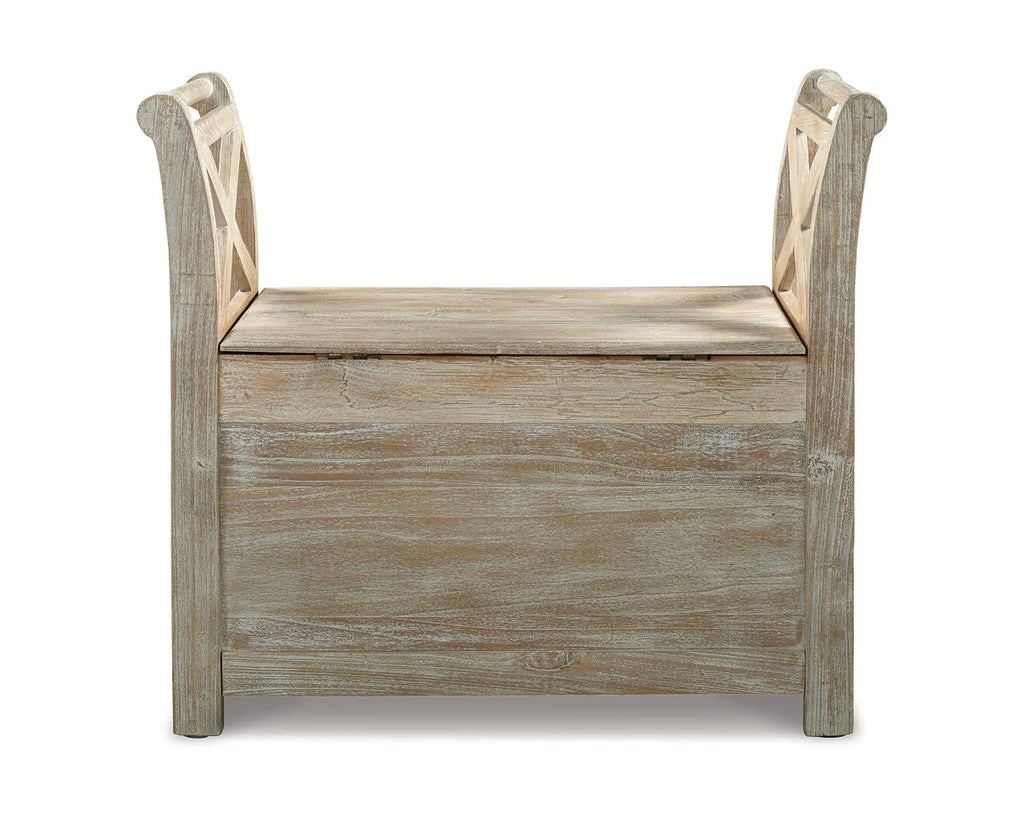 Signature Design by Ashley Casual Fossil Ridge Accent Bench  Whitewash