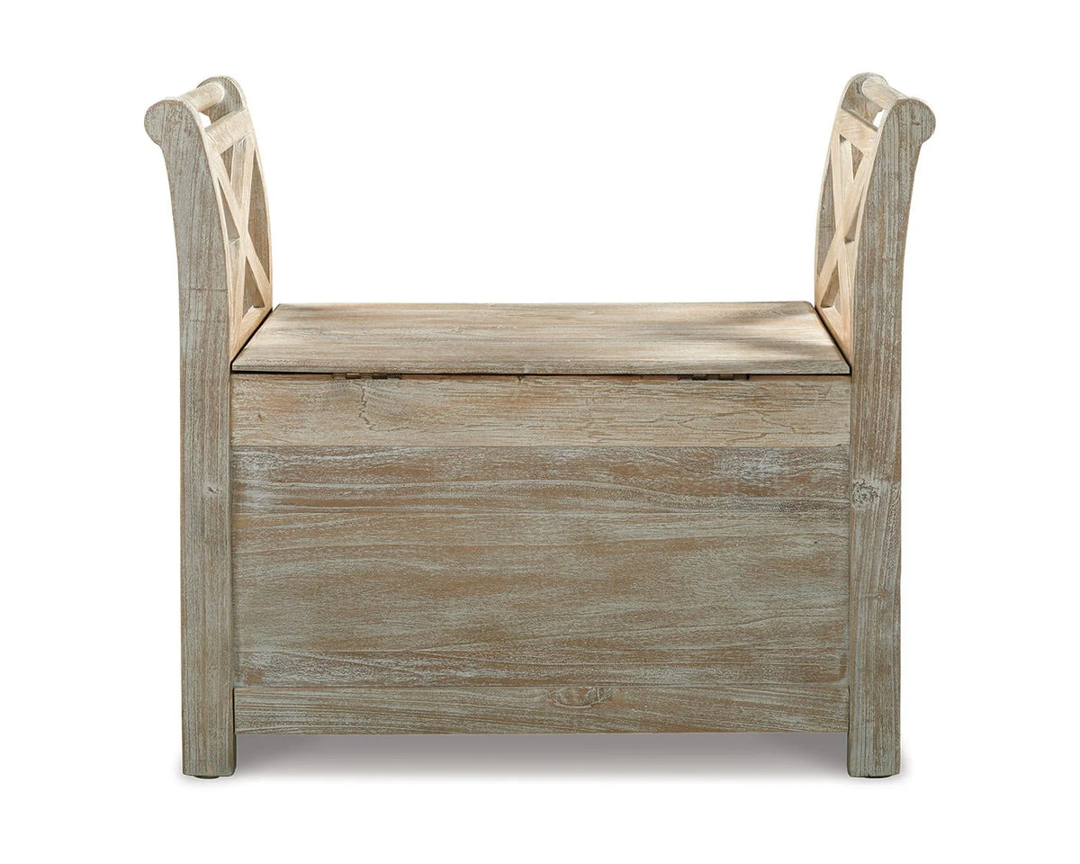 Signature Design by Ashley Casual Fossil Ridge Accent Bench  Whitewash