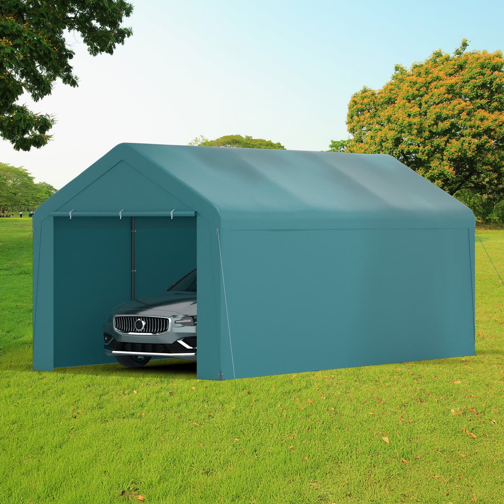 GOJOOASIS Carport, 10 x 20 Heavy Duty Carport Canopy with Removable Sidewall, Water-Resistant Portable PE Garage with All-Season Tarp Beige