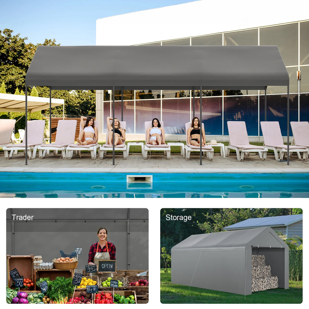 GOJOOASIS Carport, 10 x 20 Heavy Duty Carport Canopy with Removable Sidewall, Water-Resistant Portable PE Garage with All-Season Tarp Beige