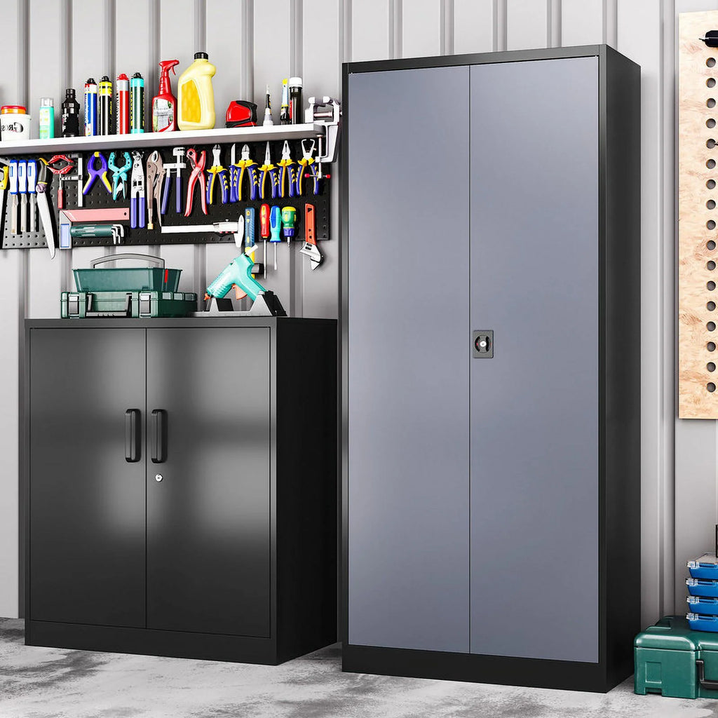 Fesbos Metal Garage Storage Cabinet,71" H Tall White Cabinet with 2 Doors and 5 Adjustbale Shelves,Lockable Tool Cabinet for Garage, Basement, Home Office