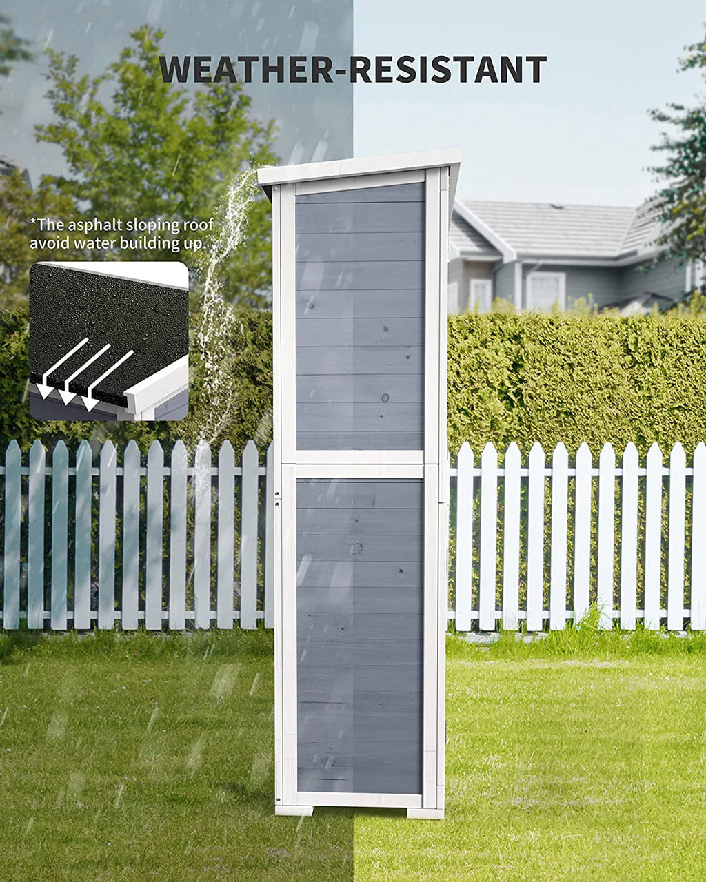 Lofka Outdoor Storage Cabinet Garden Shed w/ Asphalt Roof, Gray