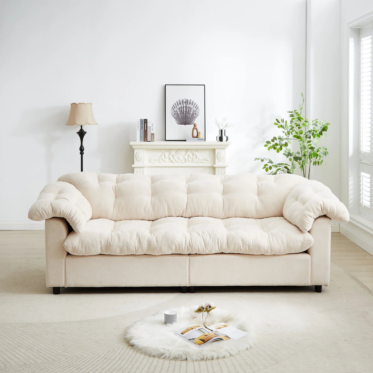 MAYEERTY 55'L Chenille Sponge single sofa,No Assembly Required,Fluffy Modern Sleeper Chair for Living room, Bedroom, Lounge and Projection Room(Not a swivel chair.)