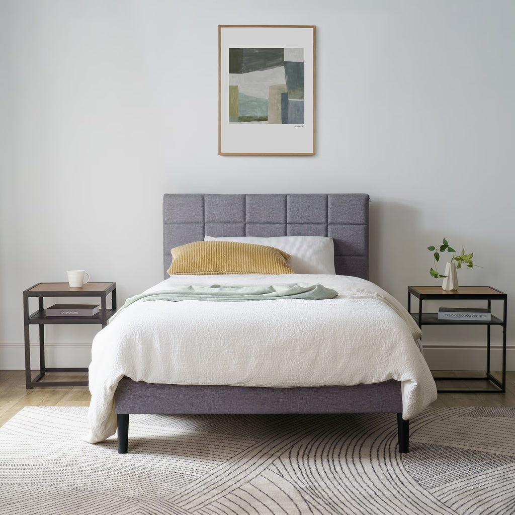Mainstays Upholstered Platform Bed, No Box Spring Needed, Gray, Queen