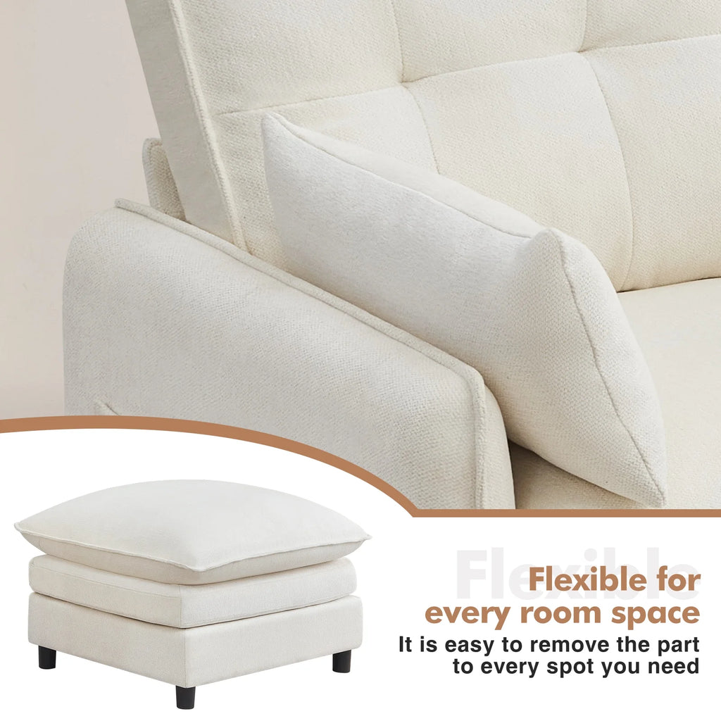 Aemeios Upholstered Chenille OversizedAccent Armchairs with Ottoman and Side Pocket, Cream