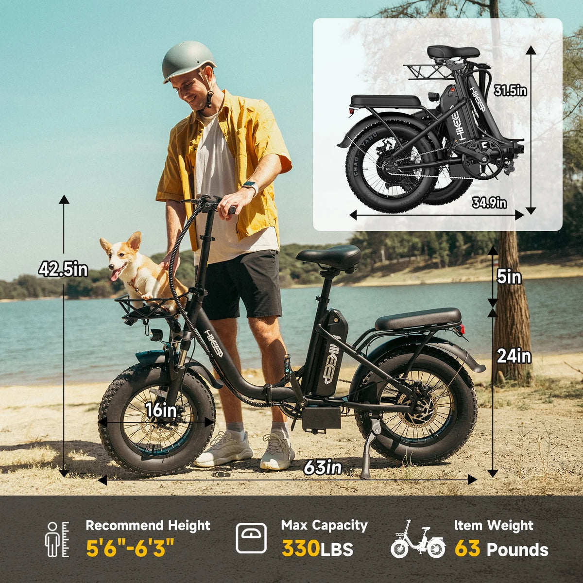 1200W Peak Folding Electric Bike for Adults, 48V 13Ah Removable Battery Ebike, 16��4�� Fat Anti-Puncture Tires, Front Suspension, Compact Foldable E-Bike for Easy Storage, UL 2849, White
