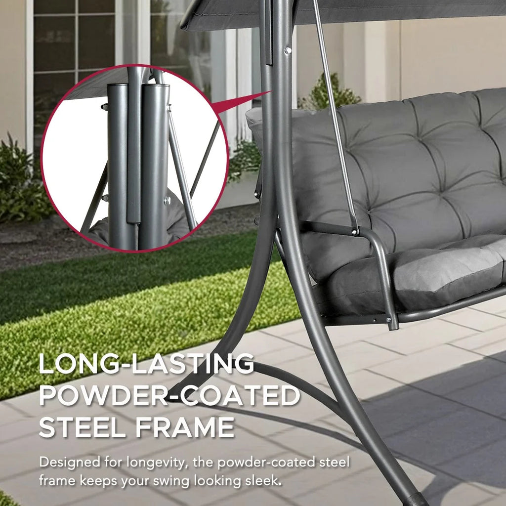 Made in Italy SUNJOY Outdoor Porch Swing, 2 Seat Patio Metal Swing with Adjustable Canopy