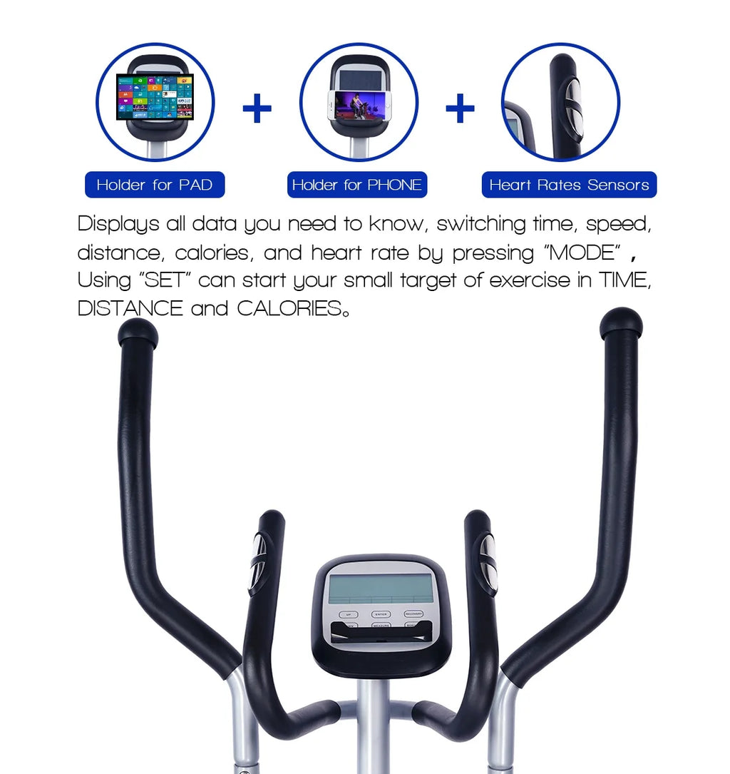 Elliptical Machine Cross Trainer - 8-Level Adjustable Magnetic Elliptical Cross Cadio Equipment with Digital Display and Pulse, Indoor Fitness Workout, LCD Monitor