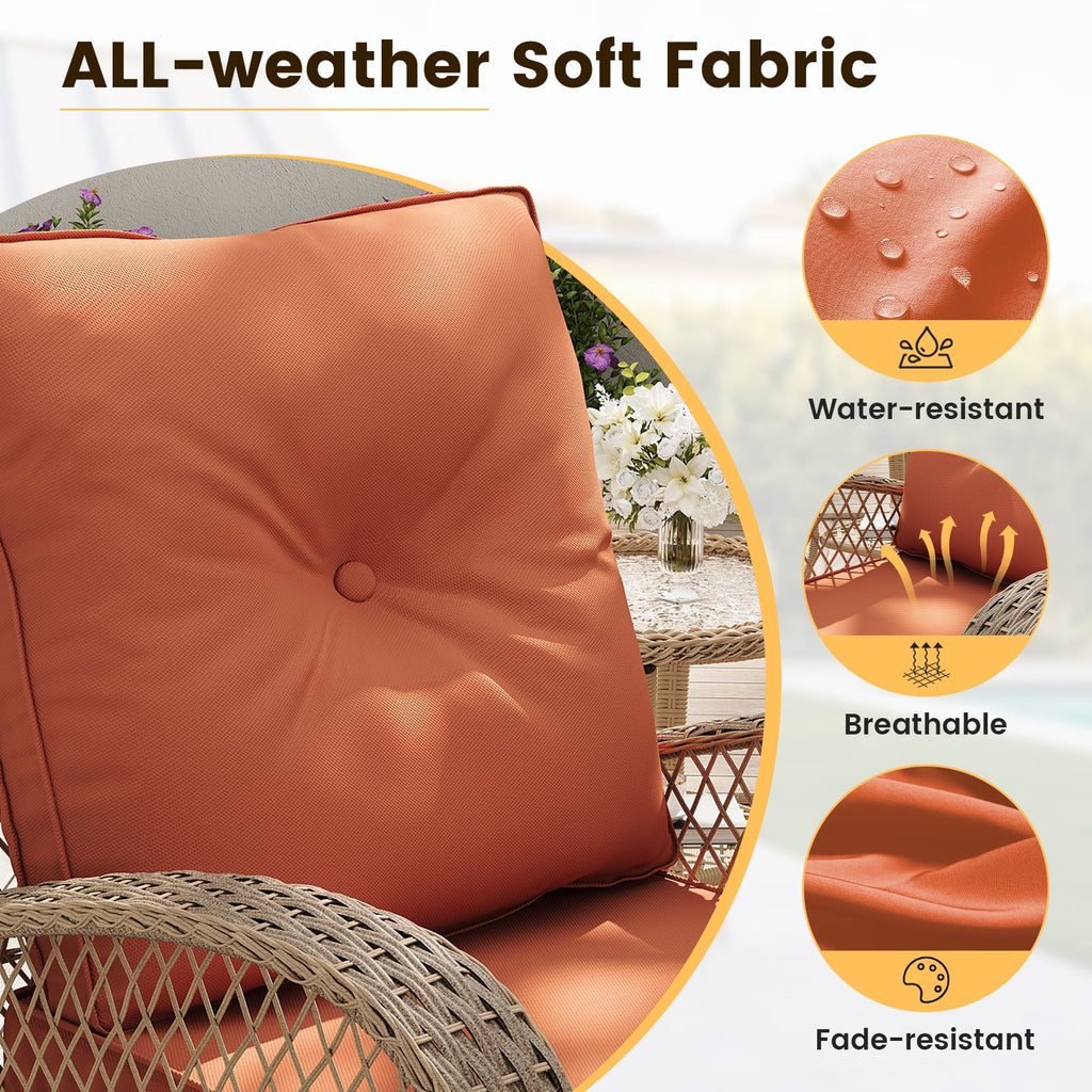 ELPOSUN 3 Pieces Patio Furniture Set, Outdoor Swivel Gliders Rocker, Wicker Patio Bistro Set with Rattan Rocking Chair, Glass Top Side Table and Thickened Cushions for Porch Deck Backyard
